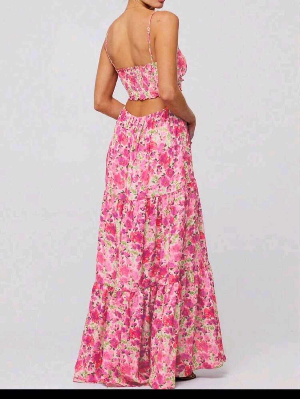 Womens Summer Spaghetti Strap Long Dress Boho Low Cut Dress Backless Flowy Midi - Picture 4 of 4